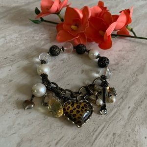 Betsey Johnson Cheetah Heart Charm Bracelet